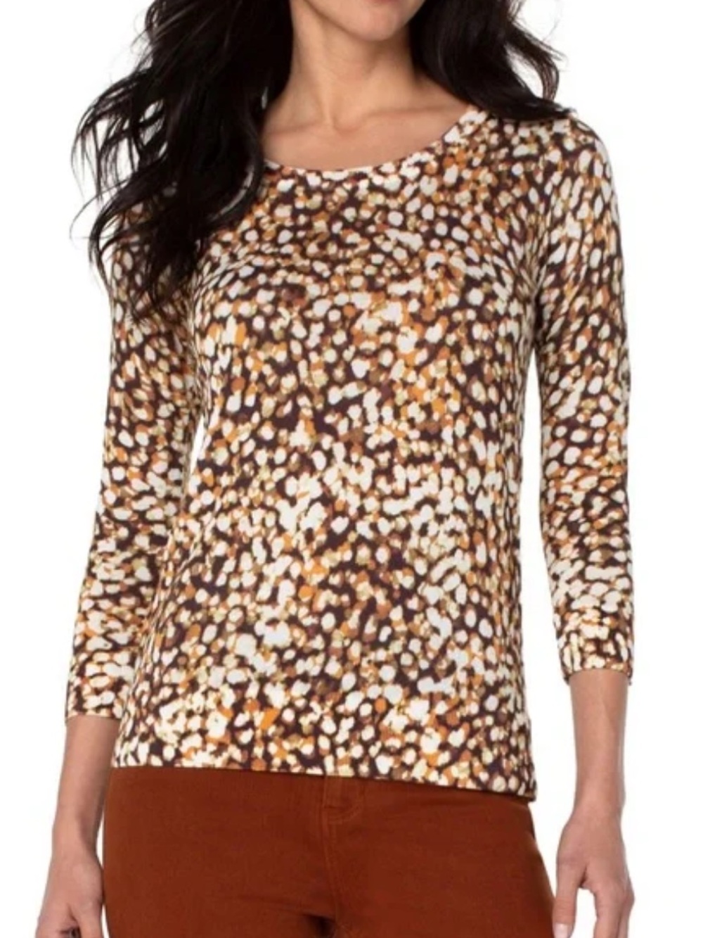 Liverpool Los Angeles Lightweight Abstract Raindrop Print 3/4 Sleeve Sweater, M